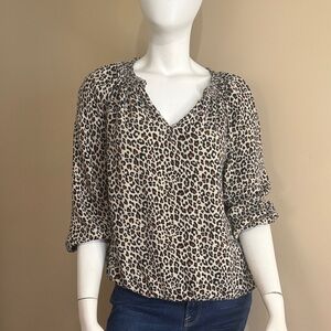Leopard Print V-Neck Women’s Blouse - Beige/Black